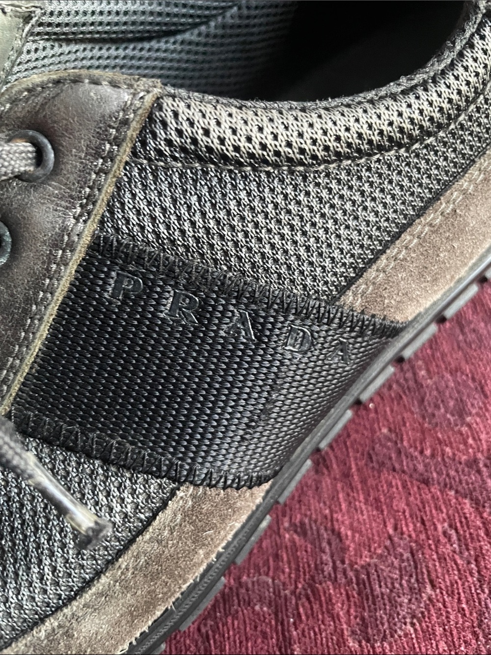 Prada Men's Gray Suede & Mesh Athletic Sneakers - Picture 4 of 5
